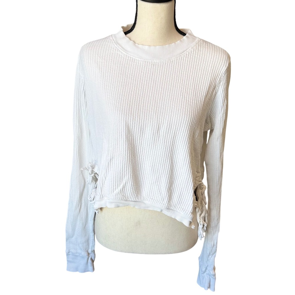 Free People FP One Womens M White Waffle Knit Side Tie Thermal Top